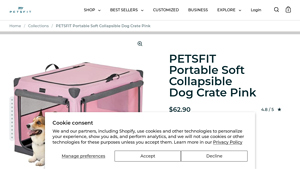 PETSFIT - Portable Soft Collapsible Dog Crate Pink