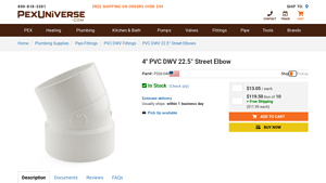 Spears - P326-040 4 PVC DWV 22.5° Street Elbow Fitting