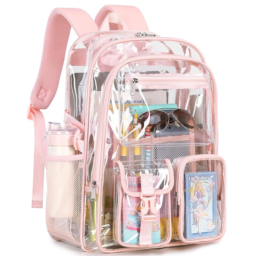 An application scenario or product detail of pink clear backpack - Image 1