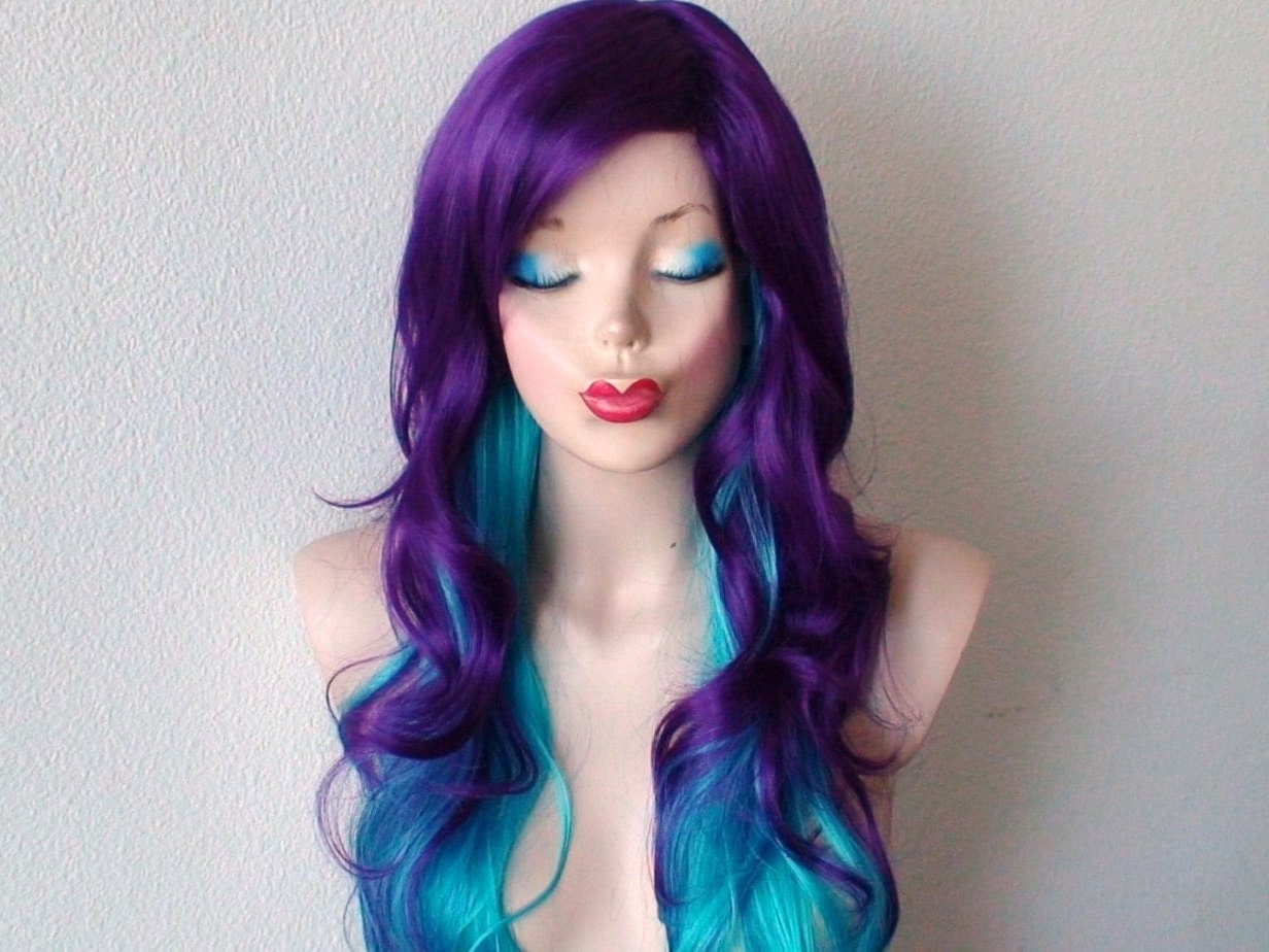 An application scenario or product detail of pink purple and turquoise aeldari wig hair - Image 4