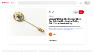 Pinterest - 12K Gold Scrimshaw Nautical Hat Pin
