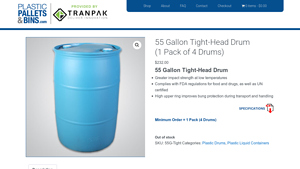 Plastic Pallets and Bins - 55 Gallon Tight-Head Drum