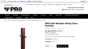 PRO USA - Wooden Wing Chun Dummy