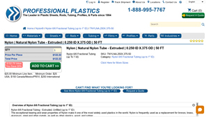 Professional Plastics - Natural Nylon Tube 0.250 ID x 0.375 OD