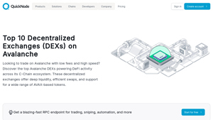 Screenshot of Top 10 Decentralized Exchanges (DEXs) on Avalanche - QuickNode
