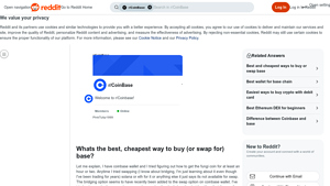 Screenshot of Whats the best, cheapest way to buy (or swap for) base? : r/CoinBase