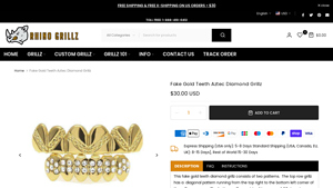 Rhinogrillz - Fake Gold Teeth Aztec Diamond Grillz