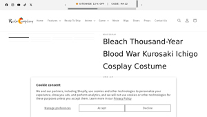 Role Cosplay - Bleach Kurosaki Ichigo Costume