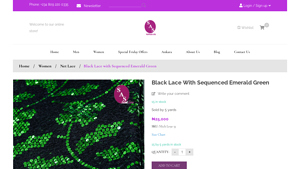 SAS Textiles - Black Lace with Sequenced Emerald Green