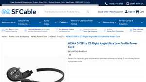 SFCable - Ultra Low Profile NEMA 5-15P to C5 Power Cord