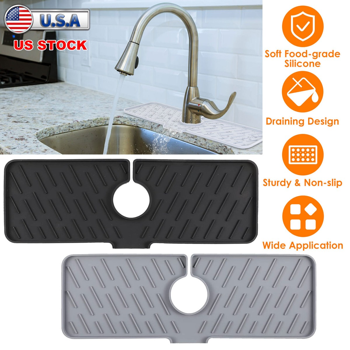An application scenario or product detail of silicone splash guard for bathroom sink double handle - Image 6