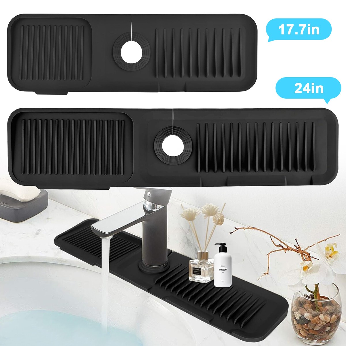 An application scenario or product detail of silicone splash guard for bathroom sink double handle - Image 8
