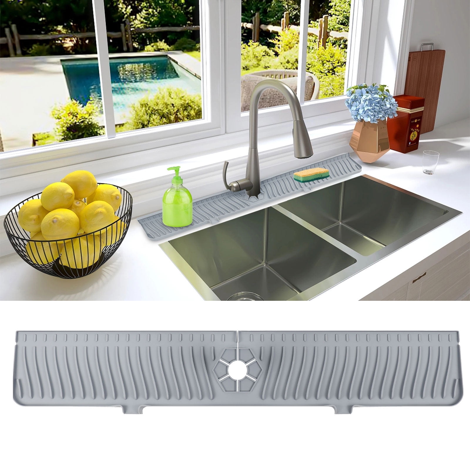 An application scenario or product detail of silicone splash guard for bathroom sink double handle - Image 15