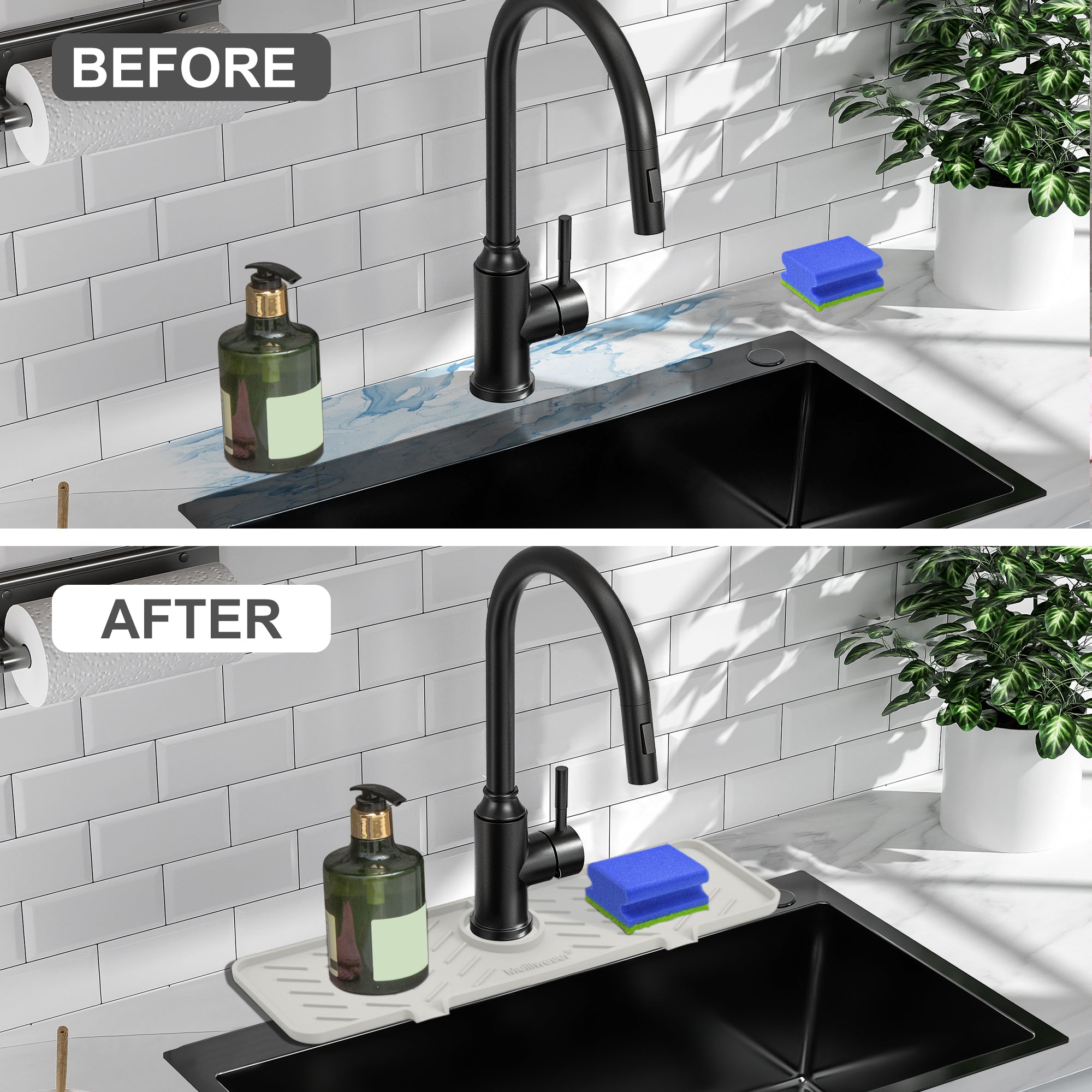 An application scenario or product detail of silicone splash guard for bathroom sink double handle - Image 16