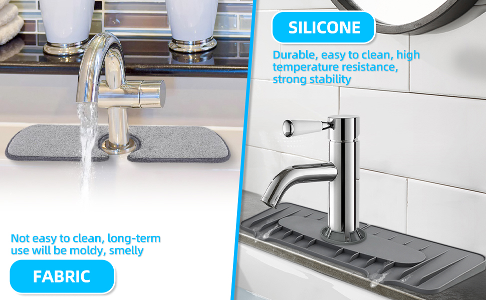 An application scenario or product detail of silicone splash guard for bathroom sink double handle - Image 17