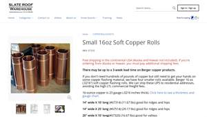 Slate Roof Warehouse - 16oz Soft Copper Rolls