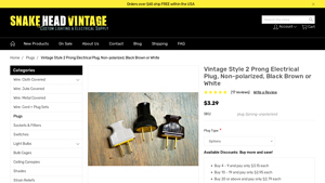 Snakehead Vintage - Vintage Style 2 Prong Electrical Plug