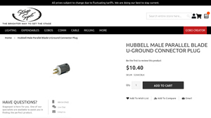 Hubbell - Male Parallel Blade U-Ground Connector Plug