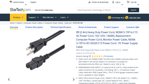 StarTech - Heavy Duty Power Cord 8ft