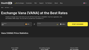 Screenshot of Vana Exchange | VANA Price Live - StealthEX.io