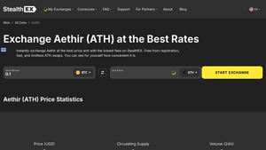 Screenshot of Aethir Exchange | ATH Price Live | StealthEX.io