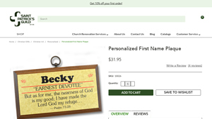 St. Patrick's Guild - Personalized First Name Plaque