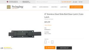 Swinging Cafe Doors - 8 Stainless Steel Slide Bolt Door Latch