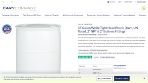 The Cary Company - 55 Gallon White Tight Head Plastic Drum
