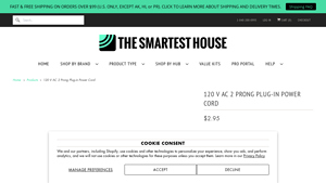 Smartest House - 120 V AC 2 Prong Plug-in Power Cord