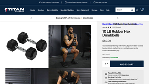 Titan - 10 LB Rubber Hex Dumbbells