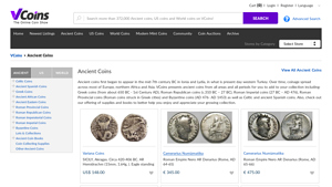 Screenshot of Ancient coins for sale - Online coin dealers | VCoins