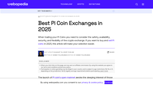 Screenshot of Best Pi Coin Exchanges 2025 - Where to Buy and Sell Pi - Webopedia