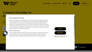 Screenshot of USD to MAD | Convert US Dollar to Moroccan Dirham - Western Union
