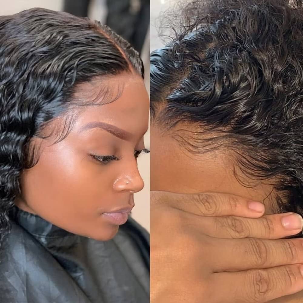 An application scenario or product detail of wet curls ombre wig short lace - Image 1