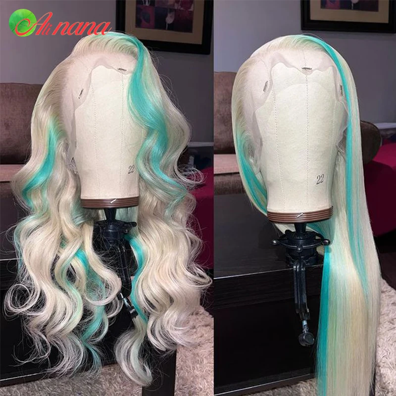 An application scenario or product detail of white blonde and turquoise wig - Image 1
