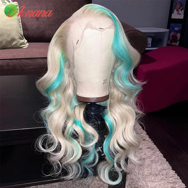 An application scenario or product detail of white blonde and turquoise wig - Image 3