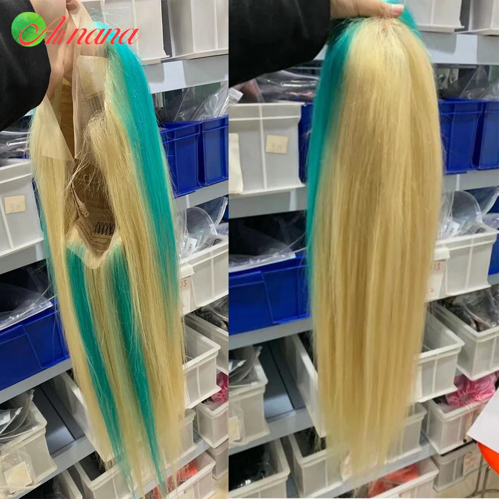An application scenario or product detail of white blonde and turquoise wig - Image 10