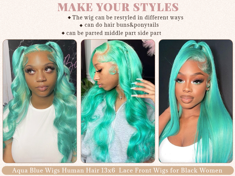 An application scenario or product detail of white blonde and turquoise wig - Image 11