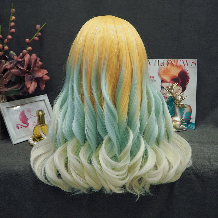 An application scenario or product detail of white blonde and turquoise wig - Image 13