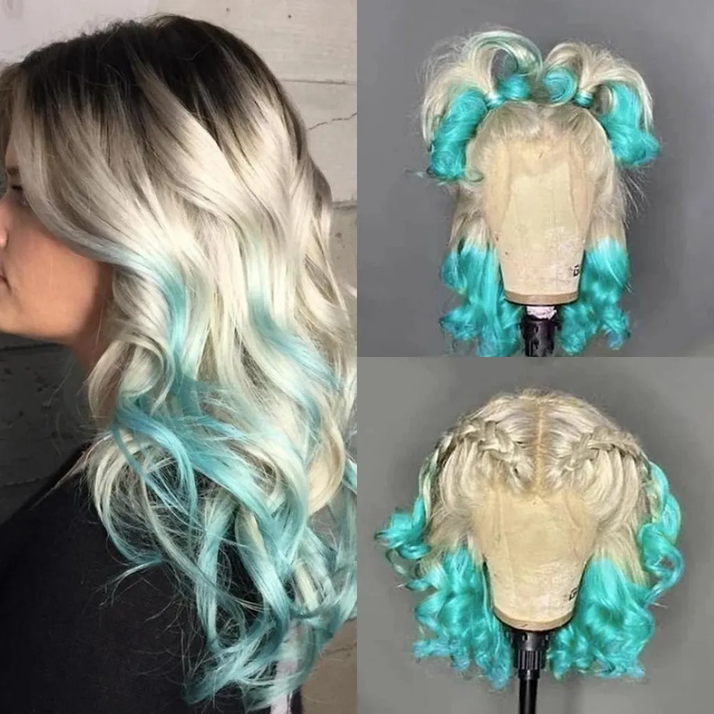 An application scenario or product detail of white blonde and turquoise wig - Image 15