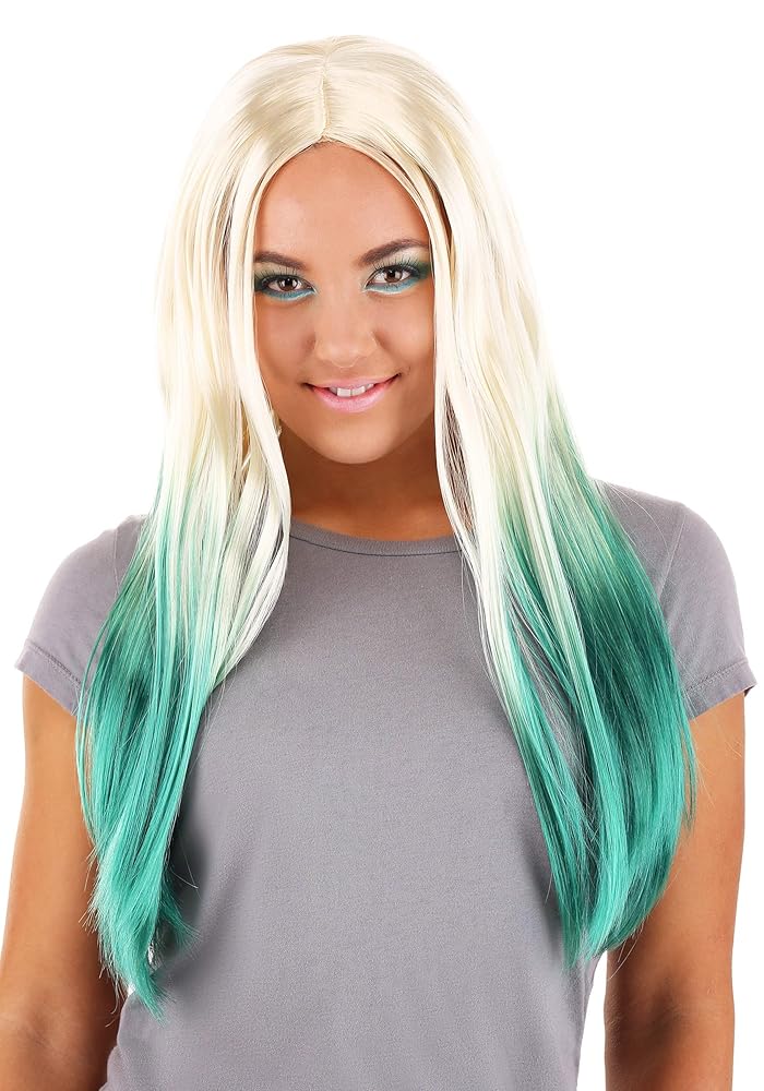 An application scenario or product detail of white blonde and turquoise wig - Image 16