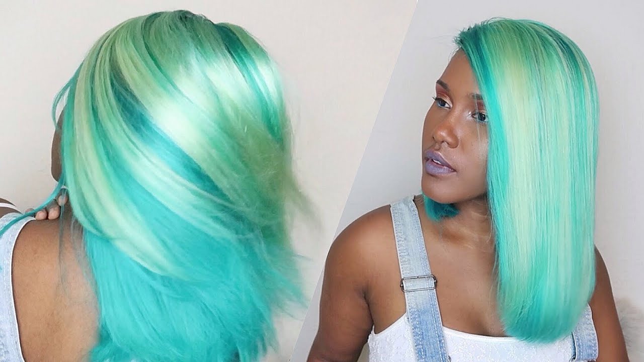 An application scenario or product detail of white blonde and turquoise wig - Image 18