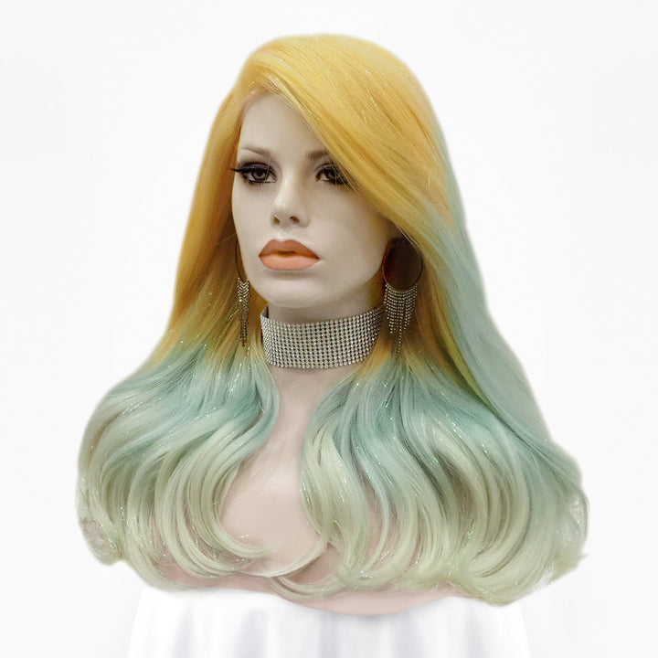 An application scenario or product detail of white blonde and turquoise wig - Image 20