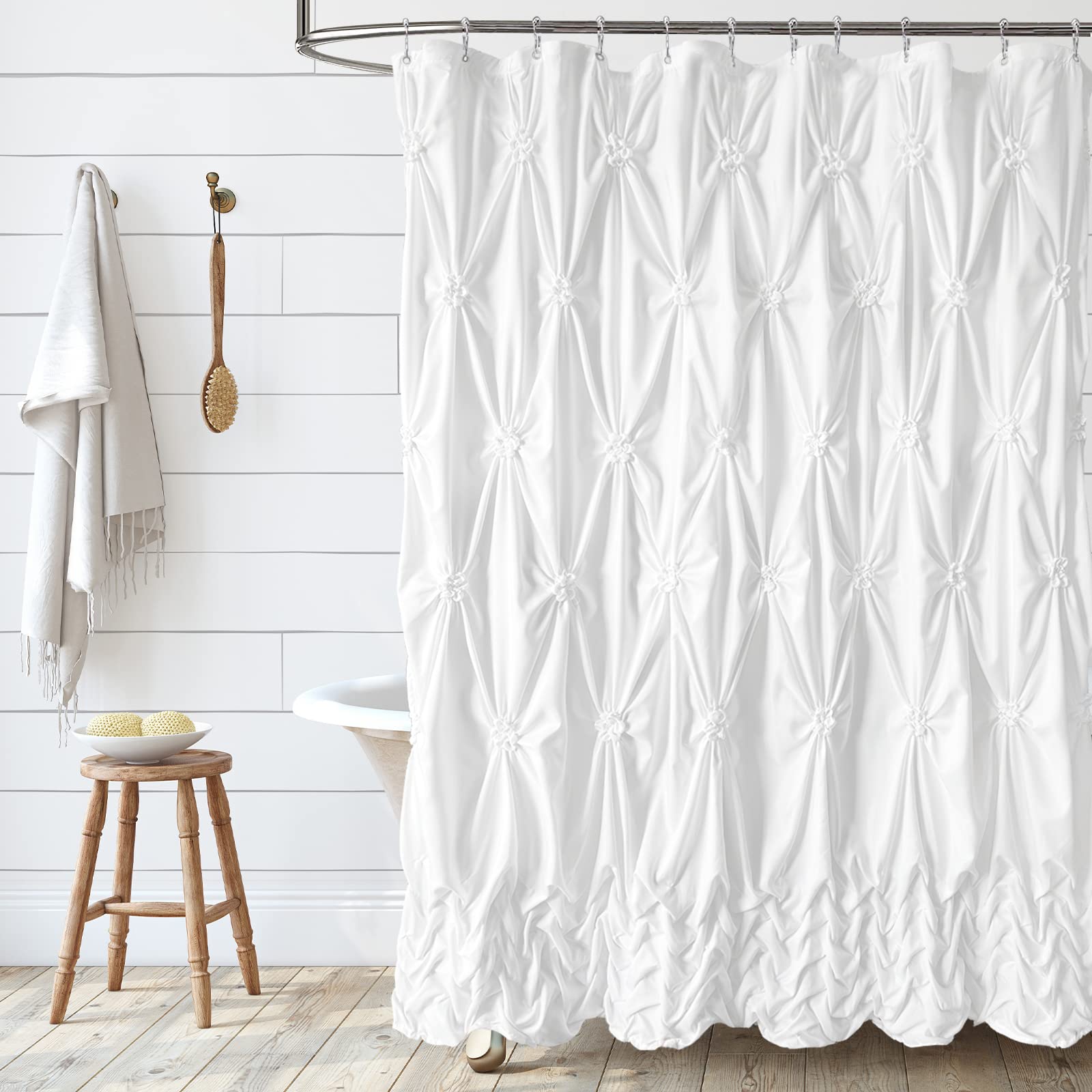 An application scenario or product detail of white fabric shower curtain - Image 11