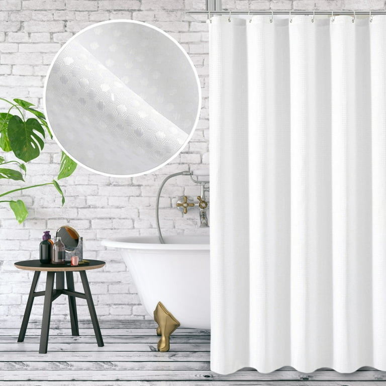 An application scenario or product detail of white fabric shower curtain - Image 12