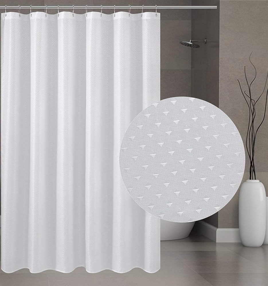 An application scenario or product detail of white fabric shower curtain - Image 14