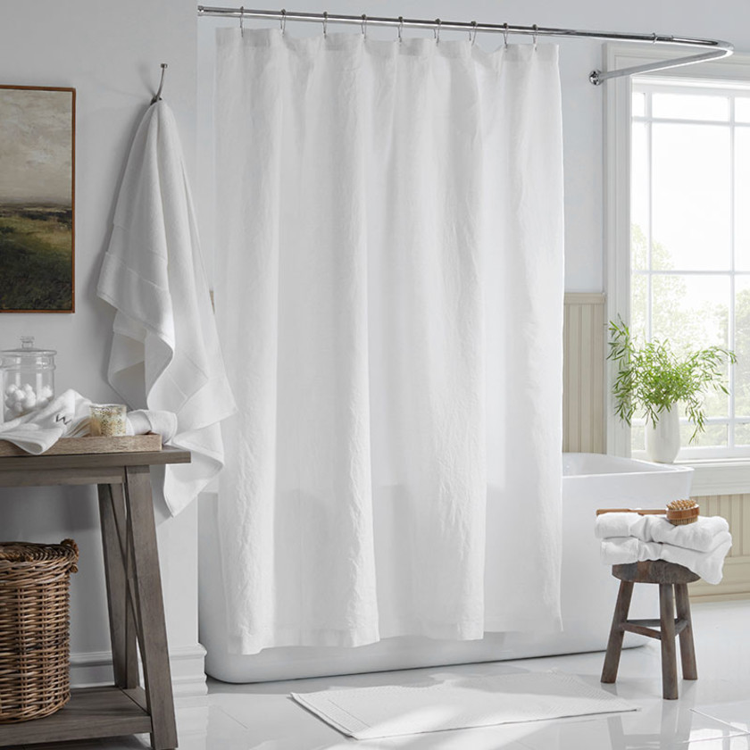 An application scenario or product detail of white fabric shower curtain - Image 20