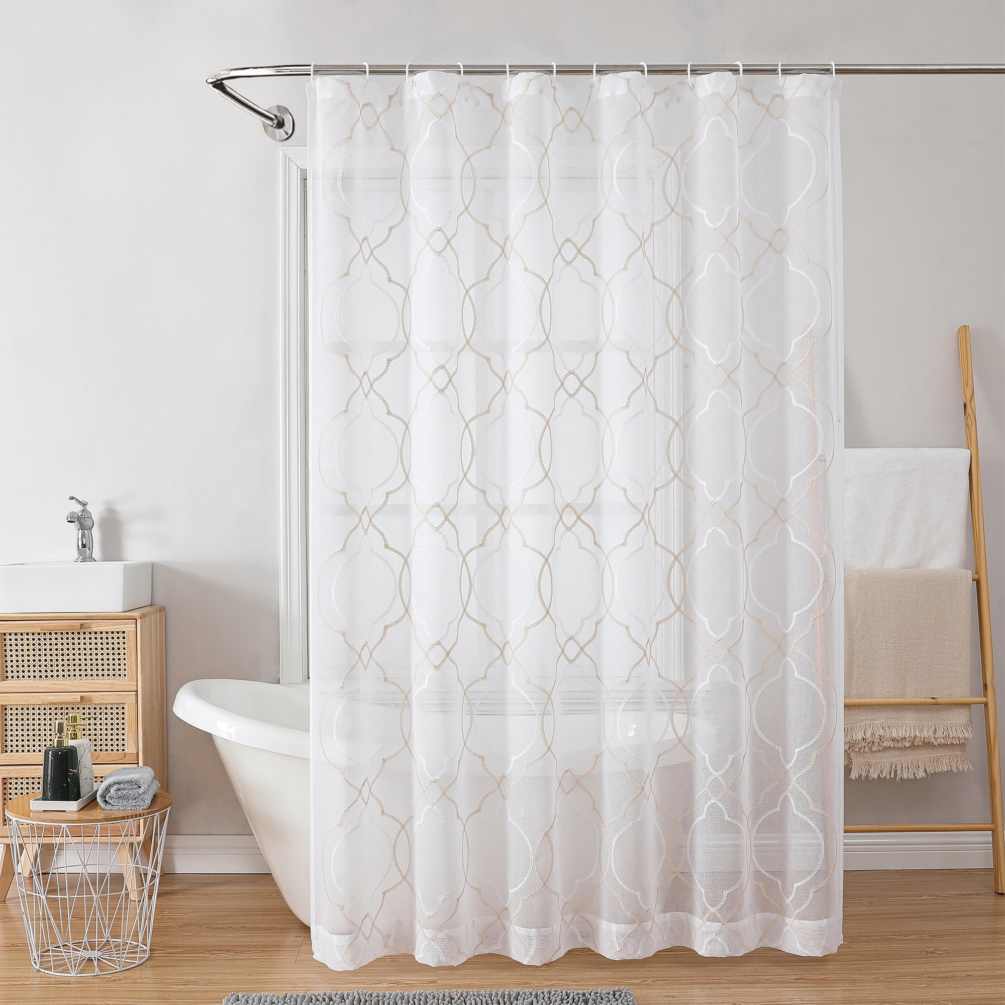 An application scenario or product detail of white fabric shower curtain - Image 22