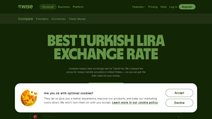 Screenshot of Best Turkish lira exchange rate - Wise