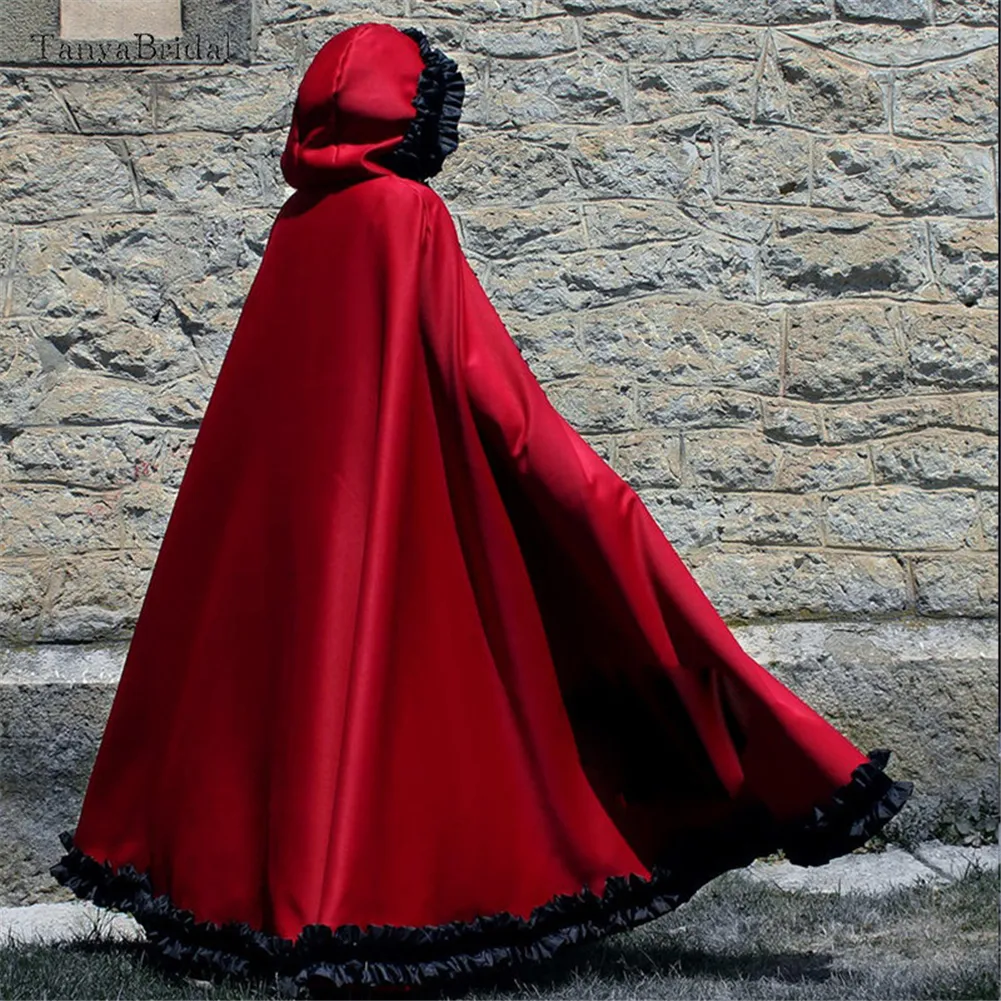 An application scenario or product detail of women's dark red hooded cape - Image 2